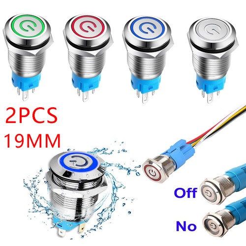 2pcs 19mm 12v led off - on, push